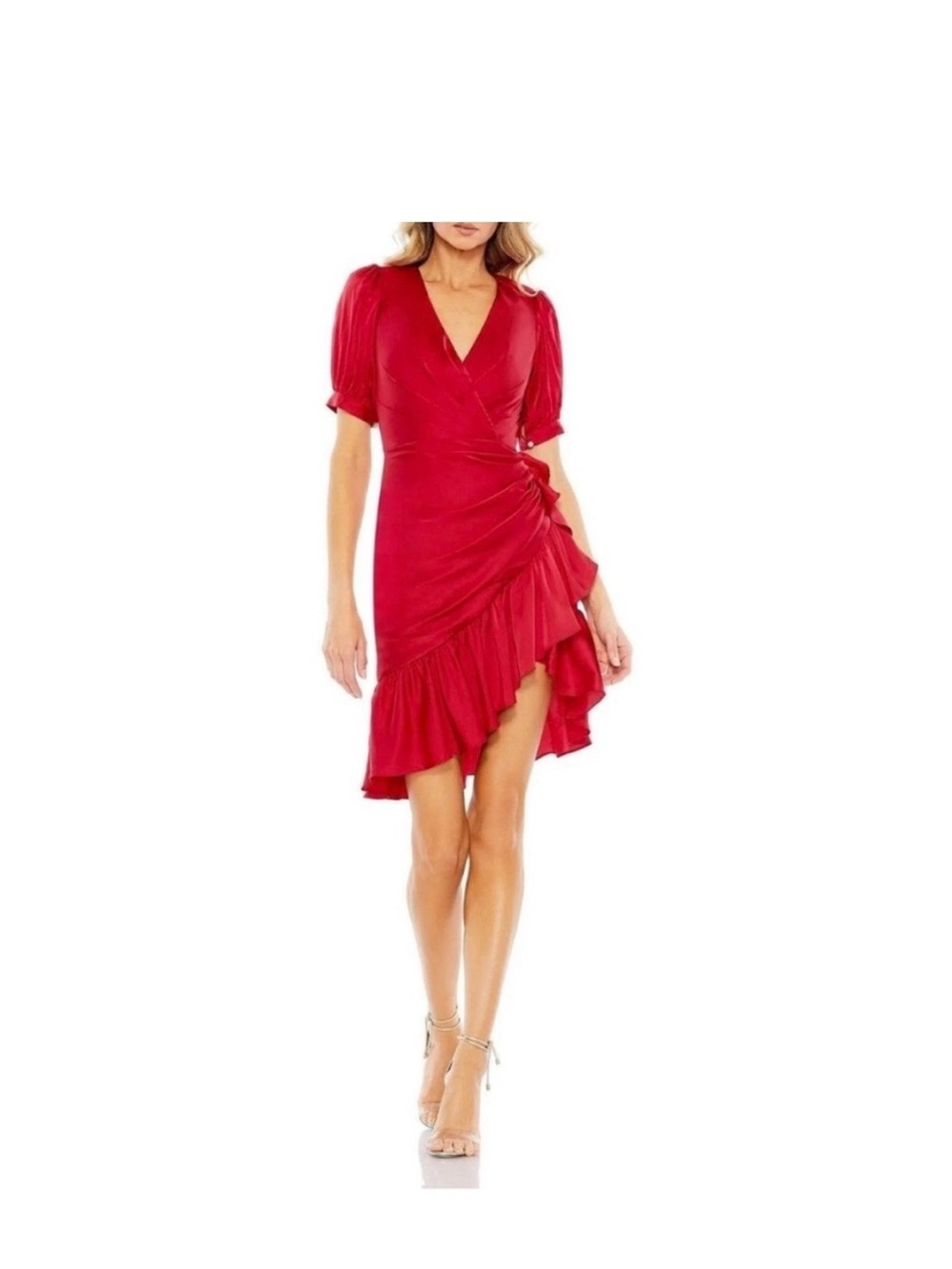 IEENA for Mac Duggal
Short Puff Sleeve Faux Wrap Ruffles Dress Size 6